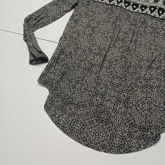 Lucky Brand Womens S Boho High Low Split Back Black Embroidered Paisley Shirt - Picture 3 of 12
